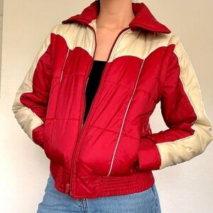 Y2K Red & Cream Convertible Puffer Jacket